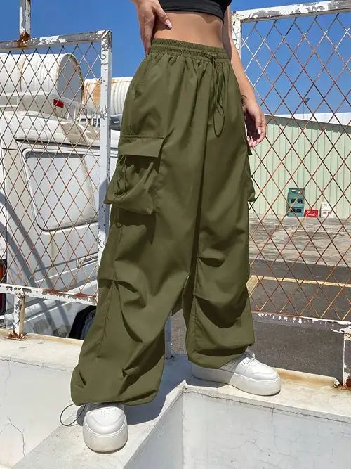 Olive Wide-Leg Cargo Pants