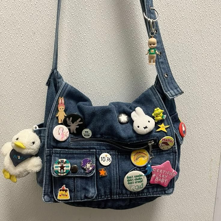 Denim Duck Charm Shoulder Bag